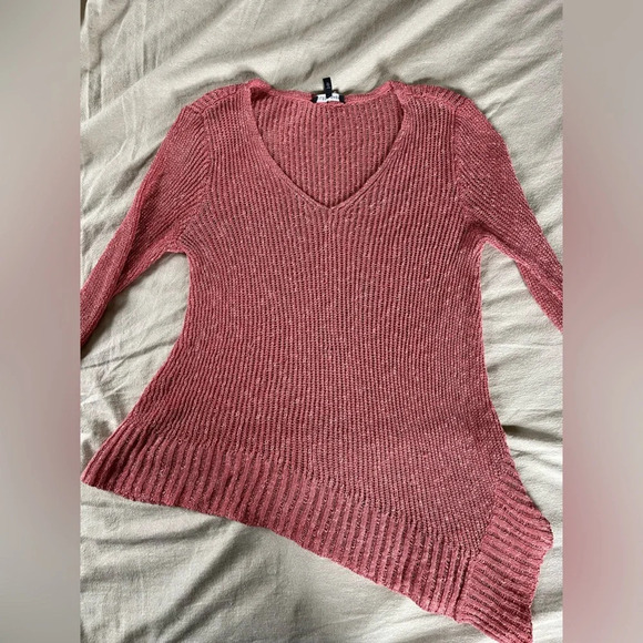 Eileen Fisher High Low Linen Blend Pink Sweater - Picture 6 of 6